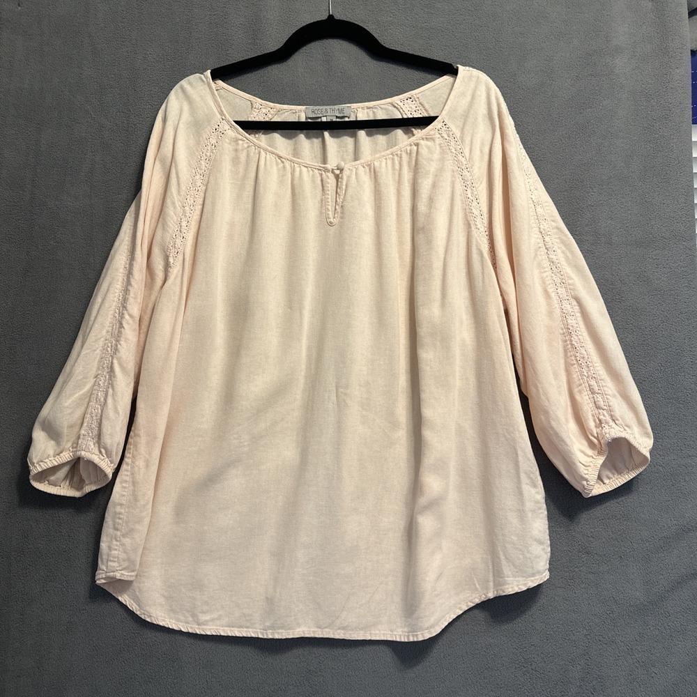Rose & Thyme Linen Blend Top Plus Size 1X Petal‎ Pink Coastal Feminine Boho